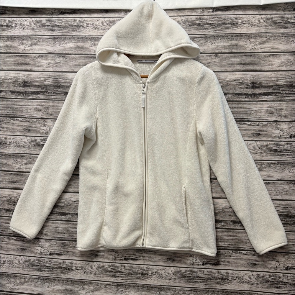 JASON MAXWELL White Hooded Fleece Jacket Size PM